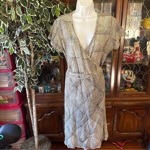 PO-EM Ode Handwoven Natural Cotton Ethical Print Wrap Dress Women’s Size Large
